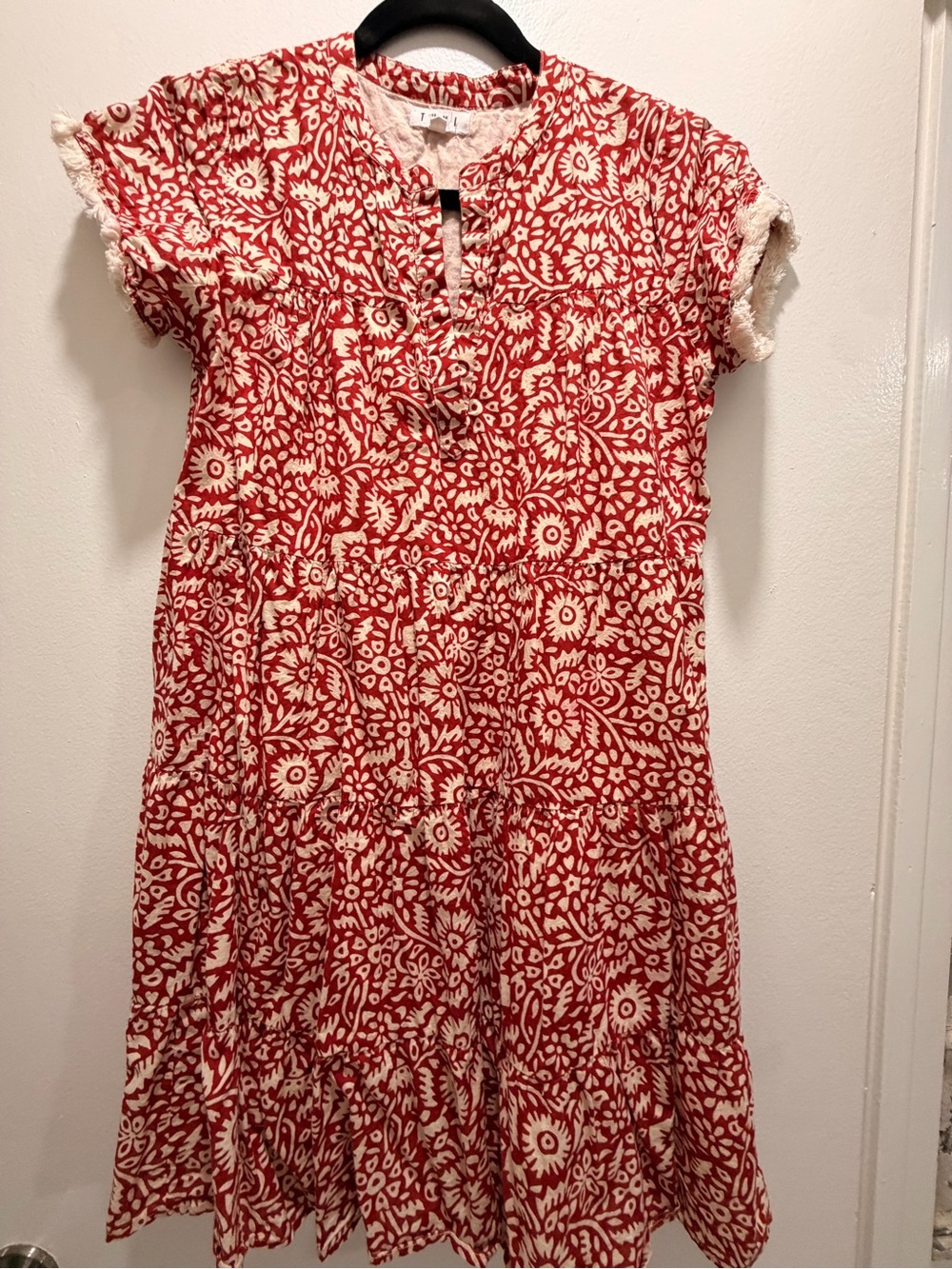 Red Floral Print Tiered Dress